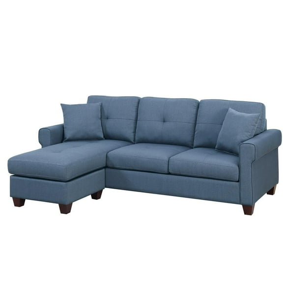 Poundex Furniture 2 Piece Fabric Compact Sectional Sofa Set in Blue Color
