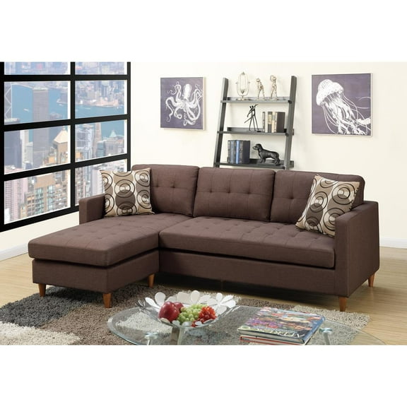 Poundex Furniture 2 Piece Fabric Sectional Sofa Set in Chocolate Finish