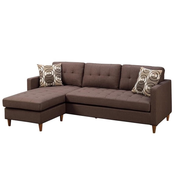 Poundex Furniture 2 Piece Fabric Sectional Sofa Set in Chocolate Finish