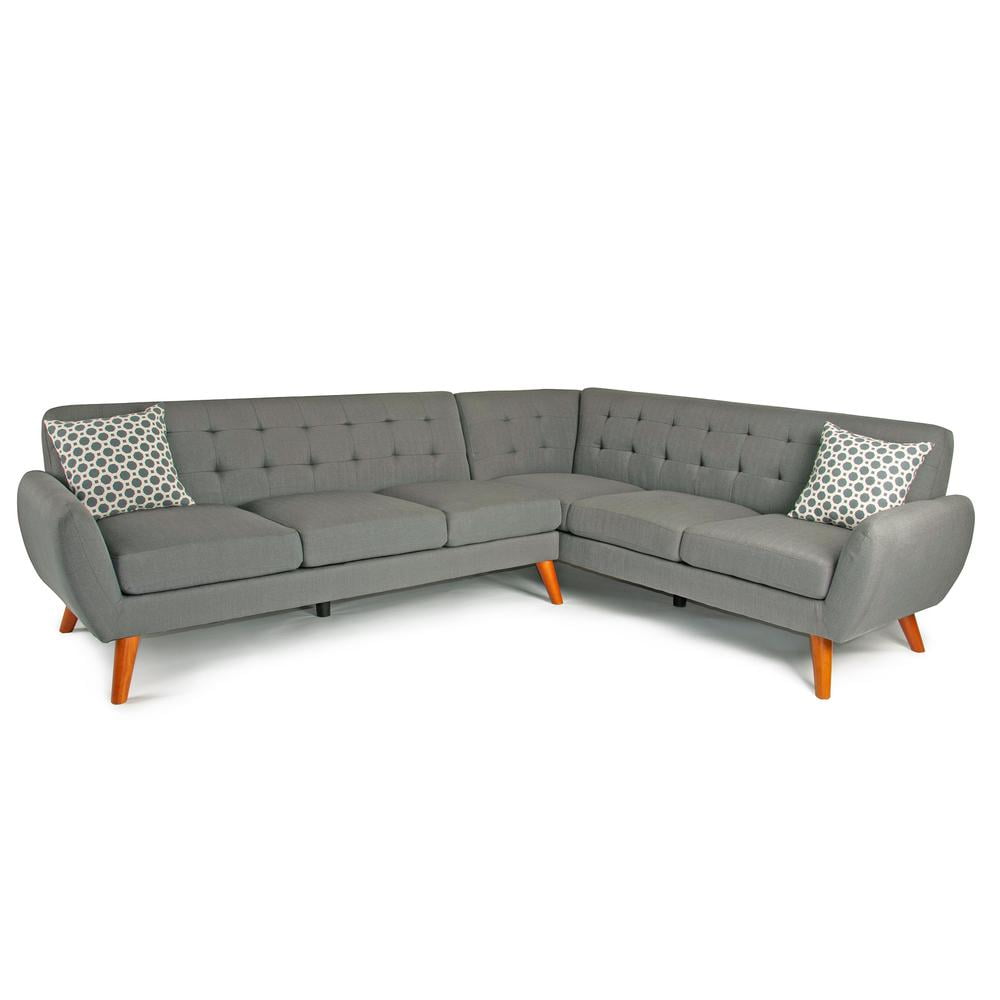 Gray Tufted Fabric Two Piece Sectional with Wood Track Arms