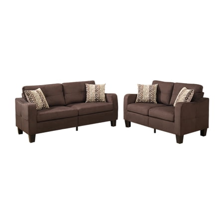 Polyfiber 2 Pieces Sofa Set With Accent Pillows Brown - Saltoro Sherpi
