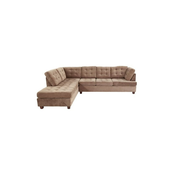 Poundex Furniture 2 Piece Fabric Suede Reversible Sectional Set in Truffle Brown