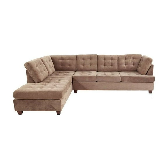 Poundex Furniture 2 Piece Fabric Suede Reversible Sectional Set in Truffle Brown