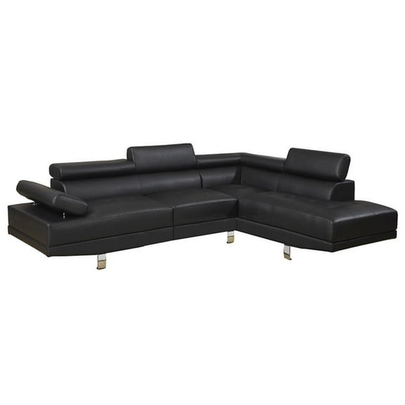 Poundex Furniture 2 Piece Faux Leather Sectional Sofa Set in Black