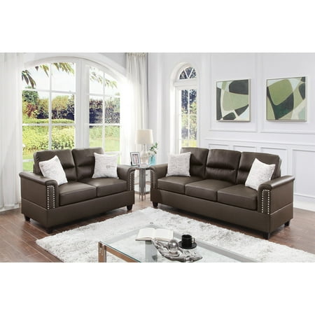 Poundex Furniture 2 Piece Faux Leather Sofa and Loveseat Set in Espresso Color