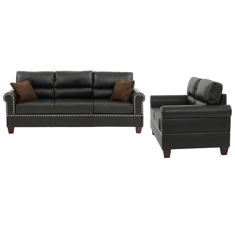 Poundex Furniture 2-Piece Faux Leather Sofa and Loveseat Set for Living ...