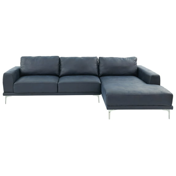 Poundex Furniture 2 Piece Leather Sectional Sofa Set in Ink Blue