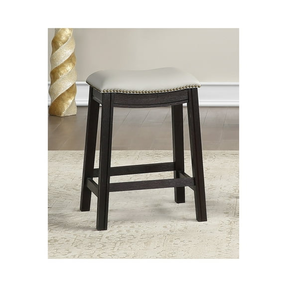 Poundex Furniture 24" Saddle Counter Stool in Gray Faux Leather (Set of 2)