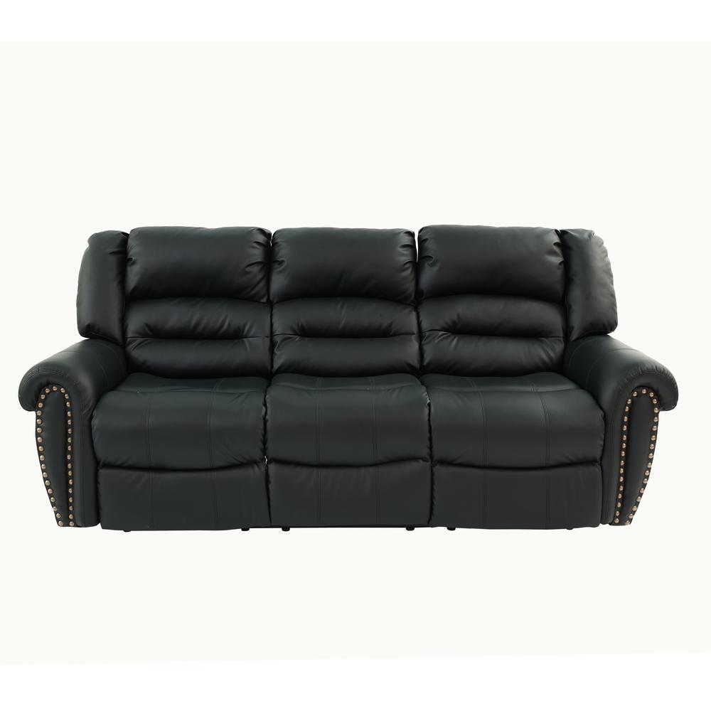 Poundex Furniture 3 Seater Manual Bonded Leather Sofa in Black