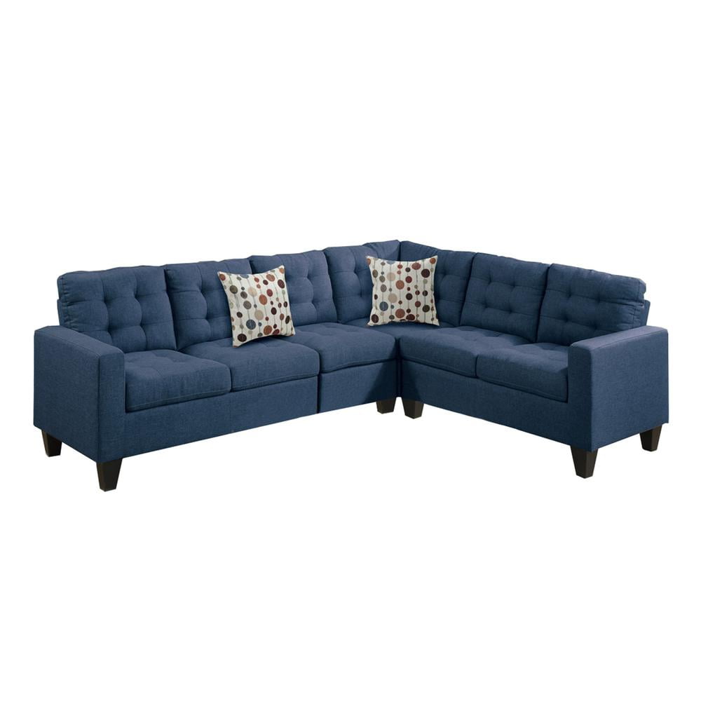 Navy Tufted Cotton Blend Four Piece Sectional Sofa with Ottoman