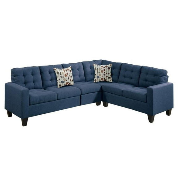 Poundex Furniture 4 Piece Fabric Sectional Sofa Set in Navy Color