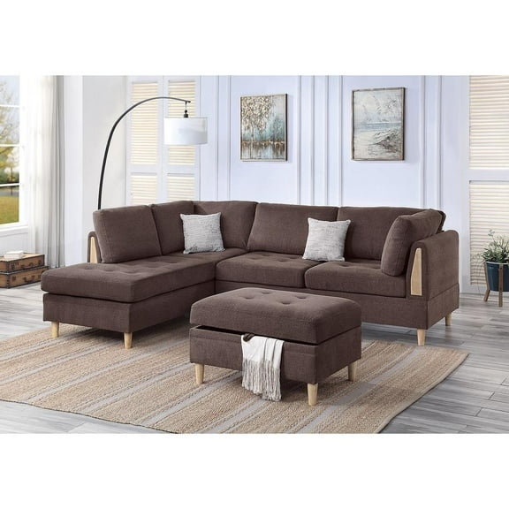 Poundex Furniture Chenille 3-Pc Sectional in Chocolate Color