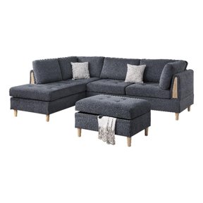 Poundex Furniture Chenille 3 piece Sectional in Charcoal Color