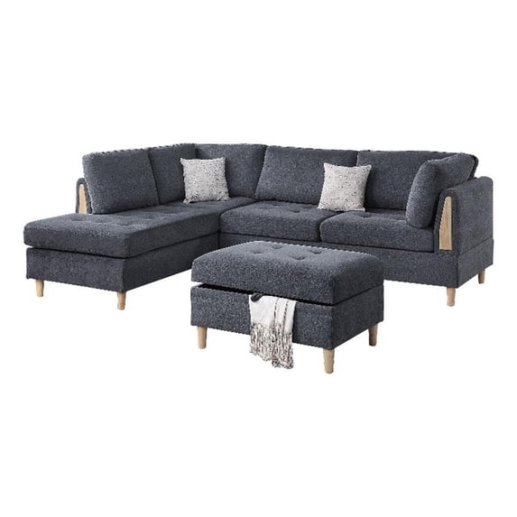Poundex Furniture Chenille 3 piece Sectional in Charcoal Color