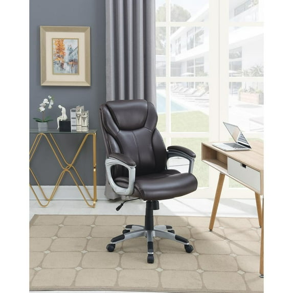 Poundex Furniture Executive Office Chair in Brown Faux Leather