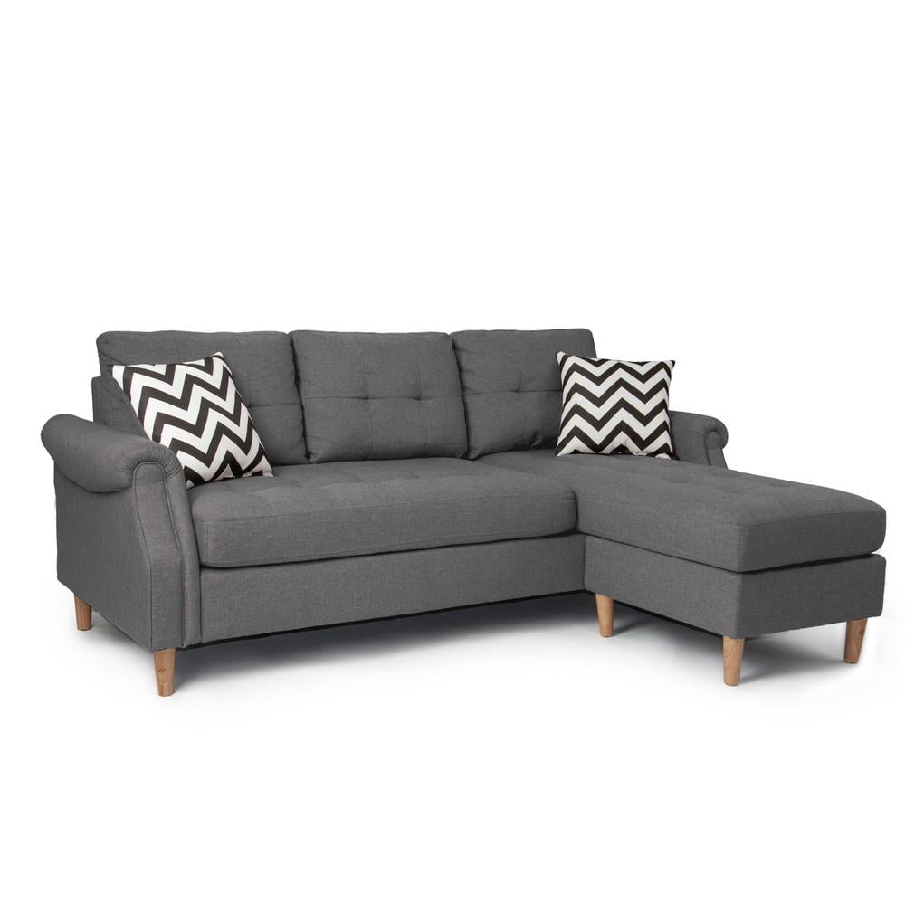 Cozy Contemporary Blue Gray Linen Sectional with Ottoman