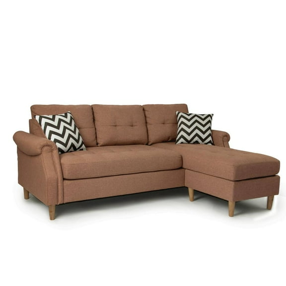 Poundex Furniture Fabric Reversible Sectional Sofa Set in Light Coffee Color