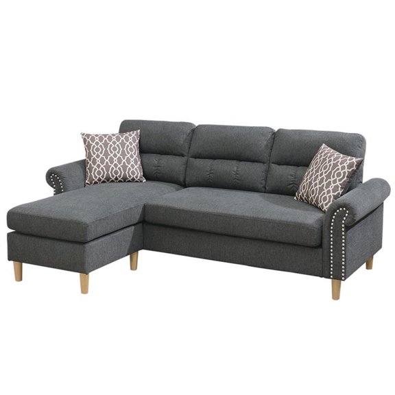 Poundex Furniture Fabric Reversible Sectional Sofa Set in Slate Gray Color
