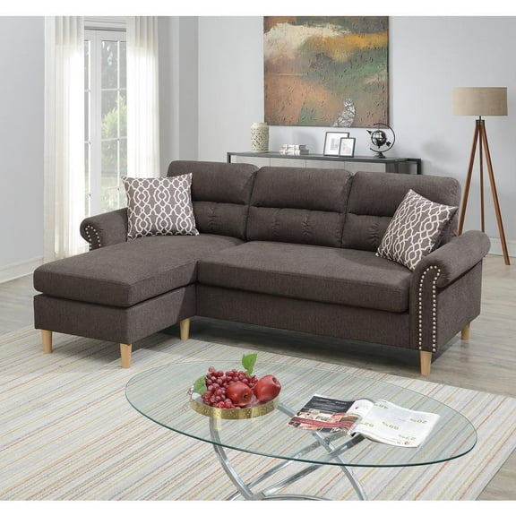 Poundex Furniture Fabric Reversible Sofa Sectional Set in Tan Brown Color
