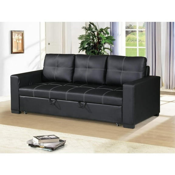 Poundex Furniture Faux Leather Convertible Sofa in Black