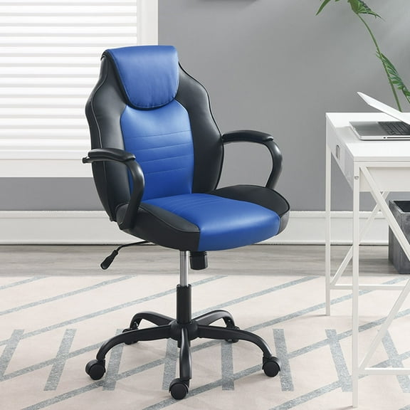 Poundex Furniture Faux Leather Office Chair in Black and Blue