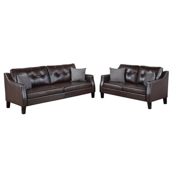 Poundex Furniture Gel Leatherette 2 Piece Sofa in Dark Brown