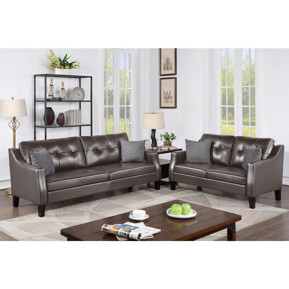 Gray Gel Leatherette Two-Piece Sofa and Loveseat Set