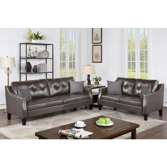 Poundex  Furniture  Gel  Leatherette Two  Piece  Sofa in Gray