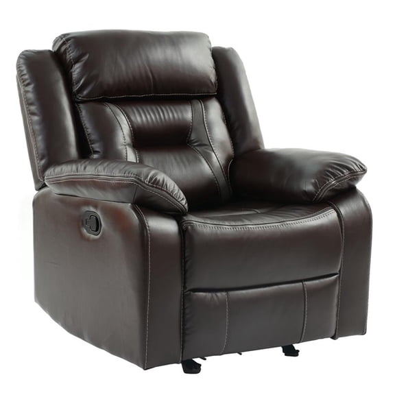Poundex Furniture Manual Singl Seat Gel Leatherette Recliner in Dark Brown