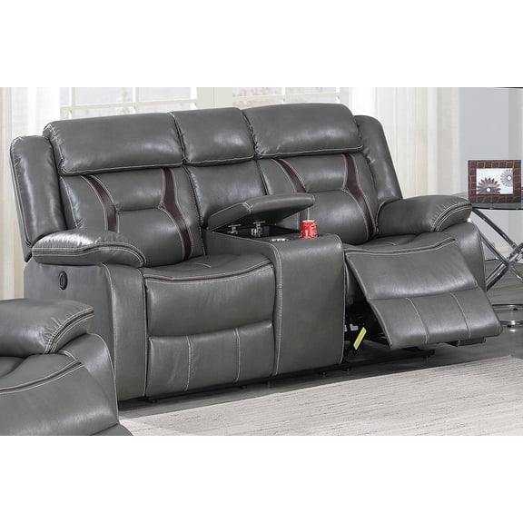 Poundex Furniture Two Seater Gel Leatherette Loveseat Recliner in Gray