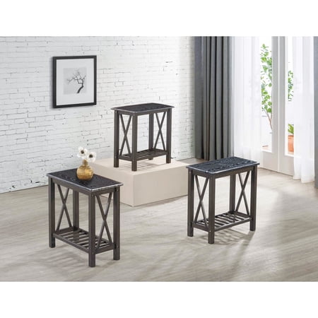 Poundex Furniture Wood End Table with Paper Veneer Top in Black Color