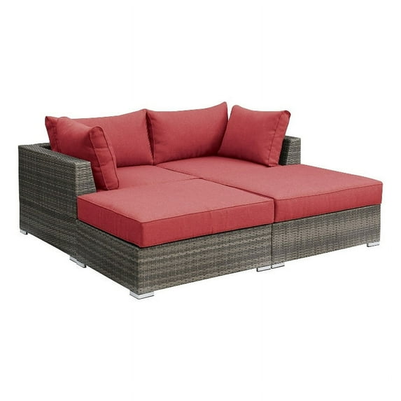 Poundex Furntiure Wicker-Fabric Outdoor Four piece Set in Red