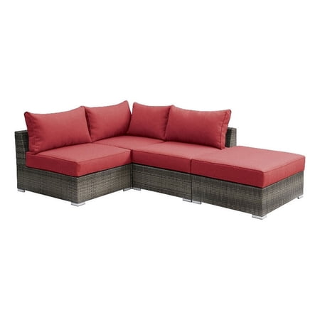 Poundex Furntiure Wicker-Fabric Outdoor Four piece Set in Red