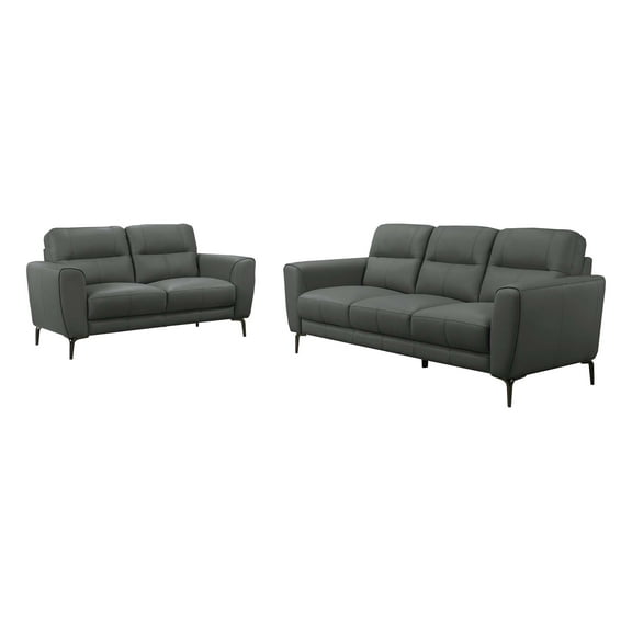 Poundex Leather 2-Piece Sofa and Loveseat Set in Anthracite Gray