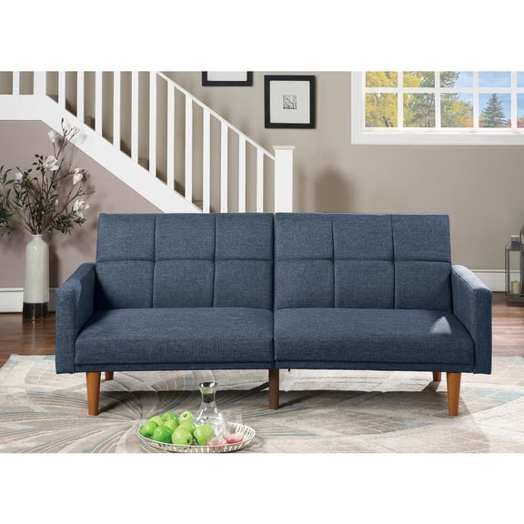 Poundex Modern Polyfiber Fabric Adjustable Convertible Sofa in Navy