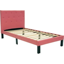 Poundex PU Upholstered Platform Bed, Twin, Pink