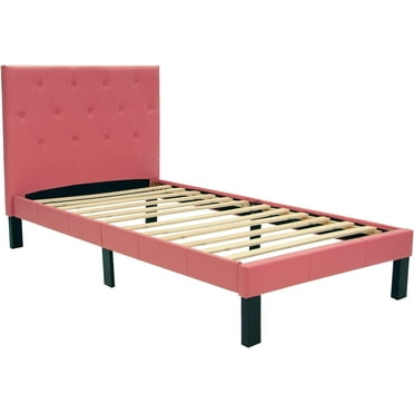 Poundex PU Upholstered Platform Bed, Twin, Pink