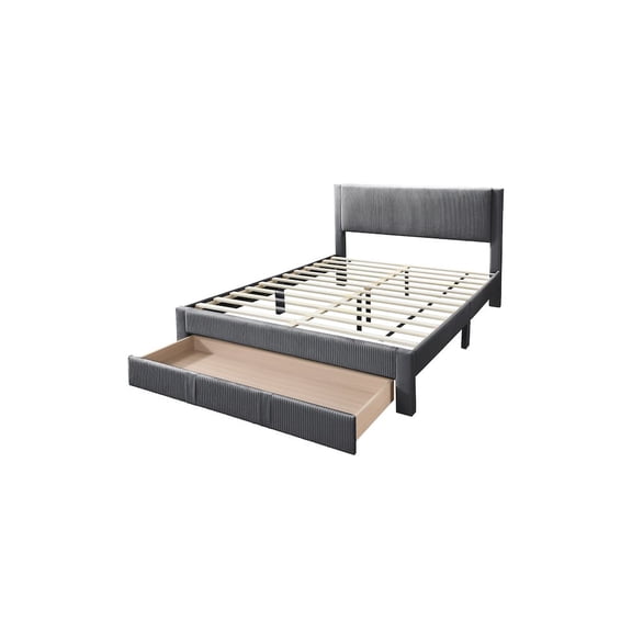 Poundex Queen Platform Bed with Underbed Storage in Charcoal