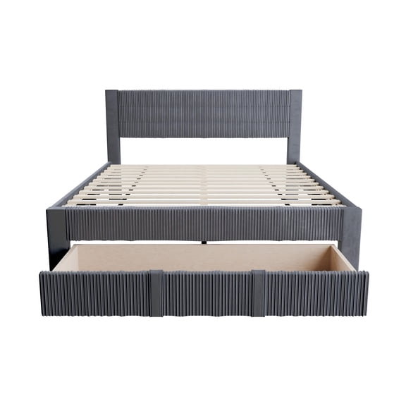 Poundex Queen Foam Platform Bed with Underbed Storage in Charcoal