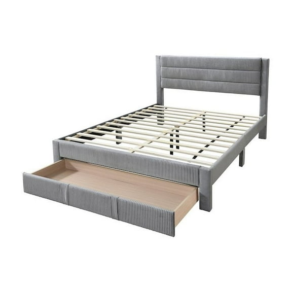 Poundex Queen Platform Bed with Underbed Storage in Gray