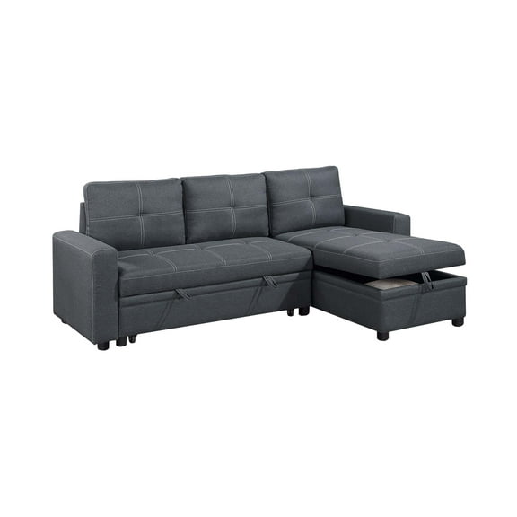 Poundex Reversible Convertible Sectional Fabric Upholstered in Charcoal