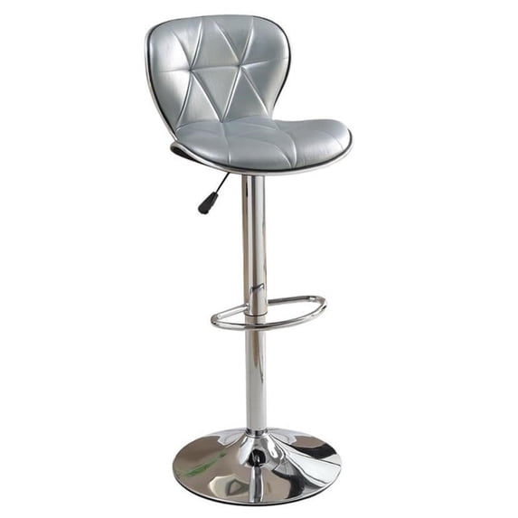 Poundex Tufted 43" Faux Leather Adjustable Barstool Swivel in Silver (Set of 2)