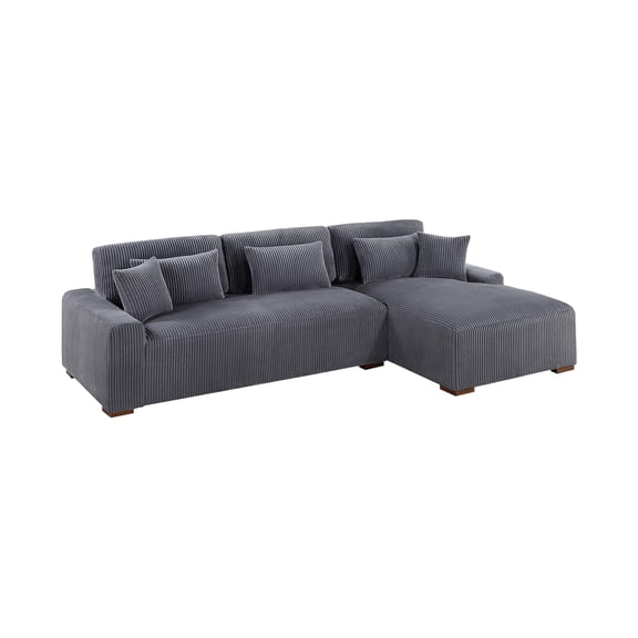Poundex Foam Cushion Upholstered Corduroy 2-Piece XL Sectional in Dark Gray