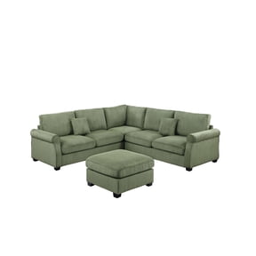 Poundex Upholstered Corduroy 4-Piece Sectional in Sage with Foam Cushions