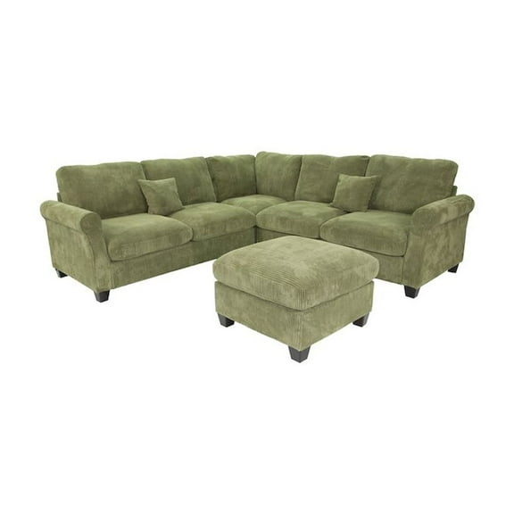 Poundex Upholstered Corduroy 4-Piece Sectional in Dark Sage
