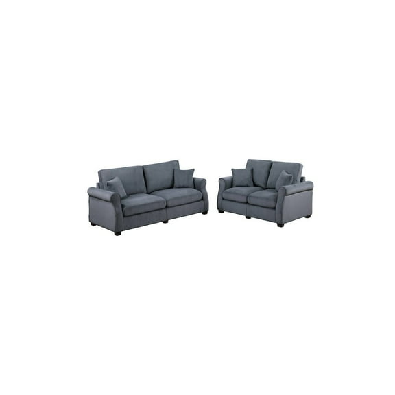 Poundex Upholstered Corduroy Sofa Loveseat Set in Dark Gray