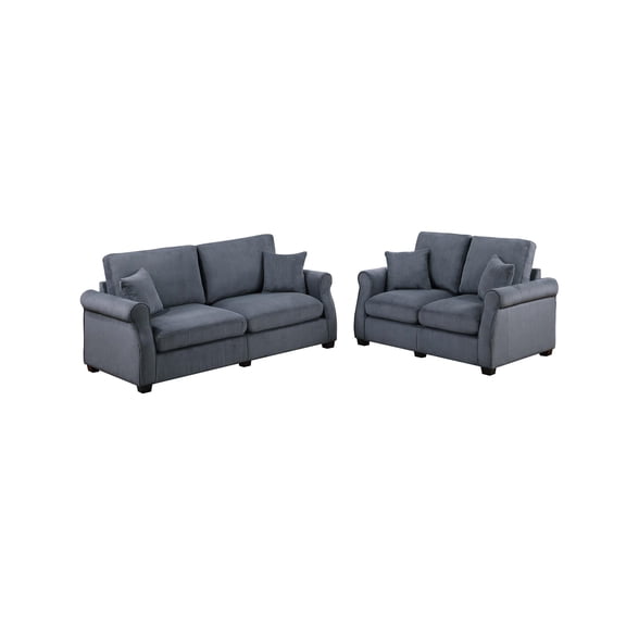 Poundex Upholstered Sofa and Loveseat Set in Dark Gray Foam Corduroy