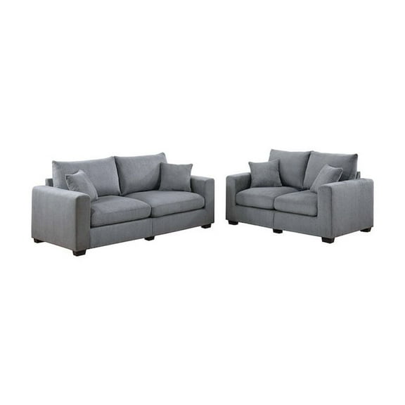 Poundex Upholstered Corduroy Sofa Loveseat Set in Fog