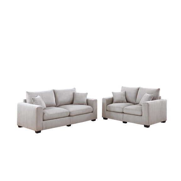 Poundex Ivory Corduroy Sofa Loveseat Set with Foam Cushions