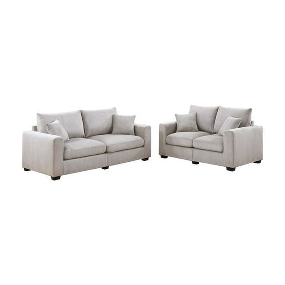 Poundex Upholstered Corduroy Sofa Loveseat Set in Ivory